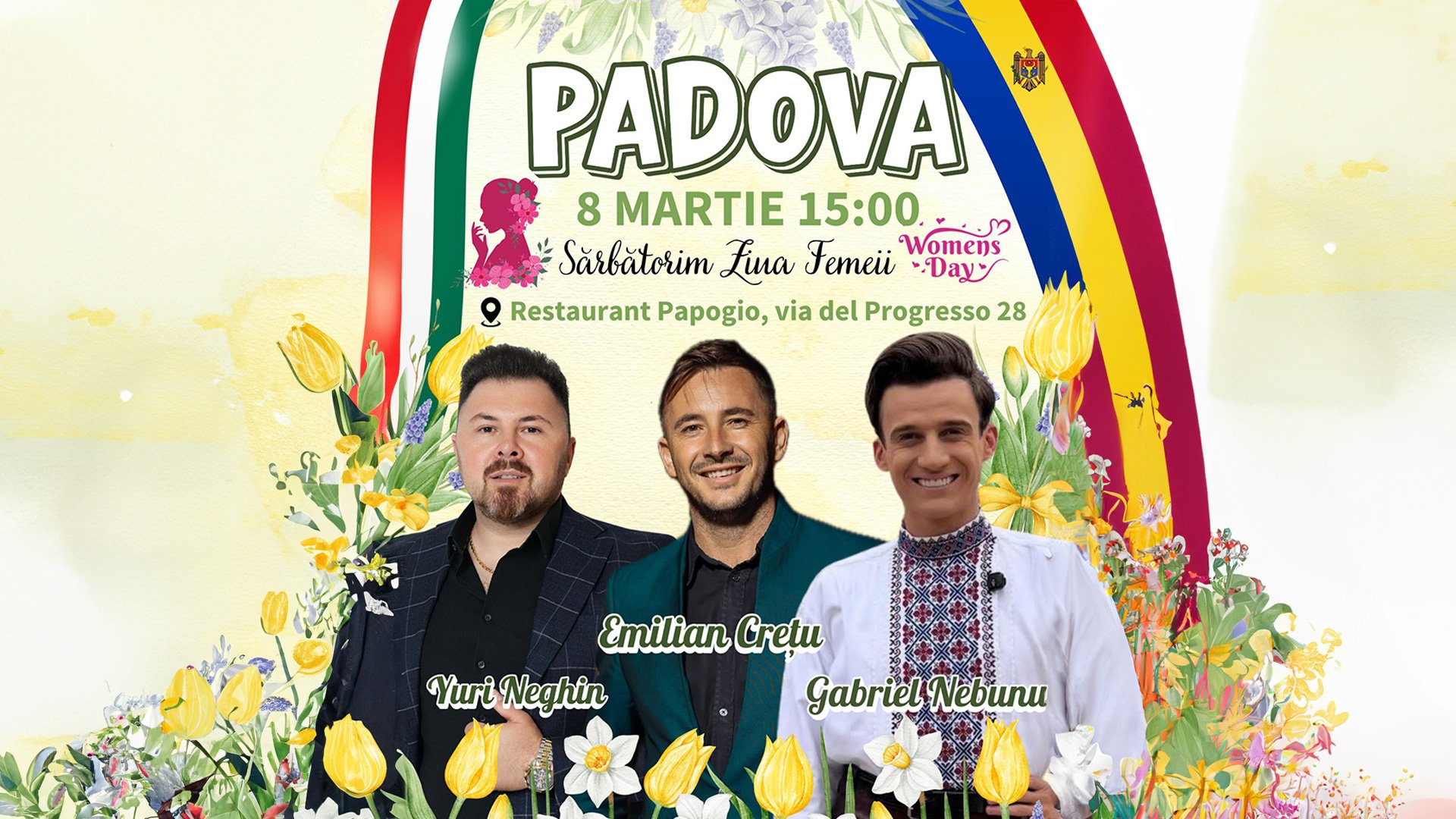 Padova 8 martie ora 15:00 - Sărbătorim ziua Femeii cu Gabriel Nebunu, Emilian Cretu și Yuri Neghin 